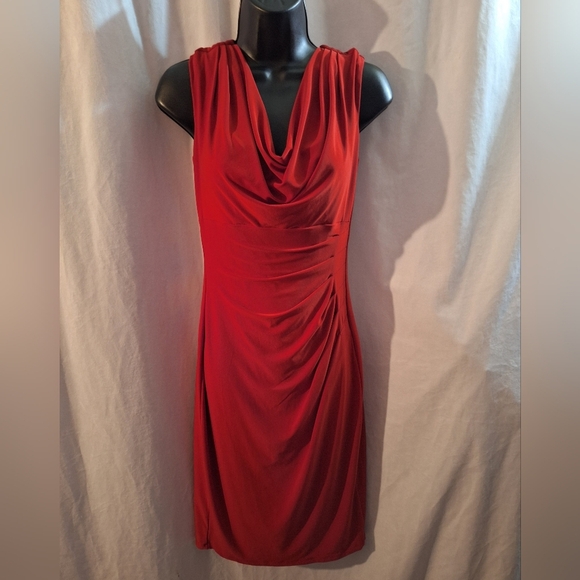 Ralph Lauren Red Draped Midi Dress - Picture 1 of 5
